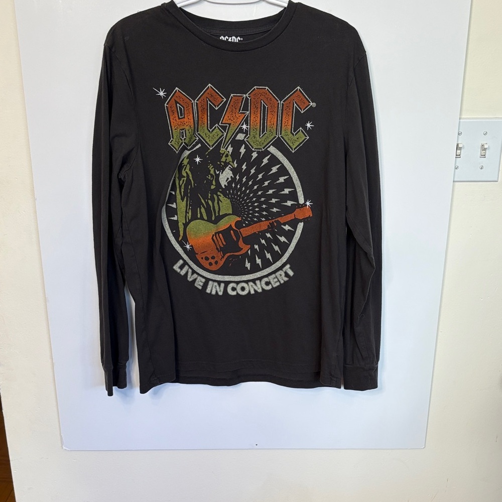 AC/DC authentic Let There Be Rock Tour “77 with arm print Charcoal Logo Tee